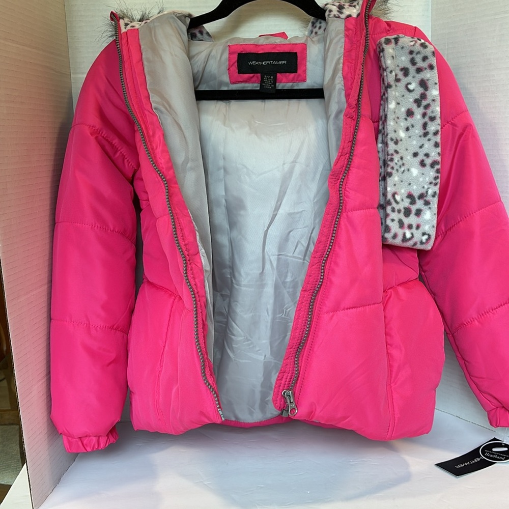Weathertamer Girls Fuchsia Puffer Jacket with Faux Fur Size 7/8 - Picture 6 of 6